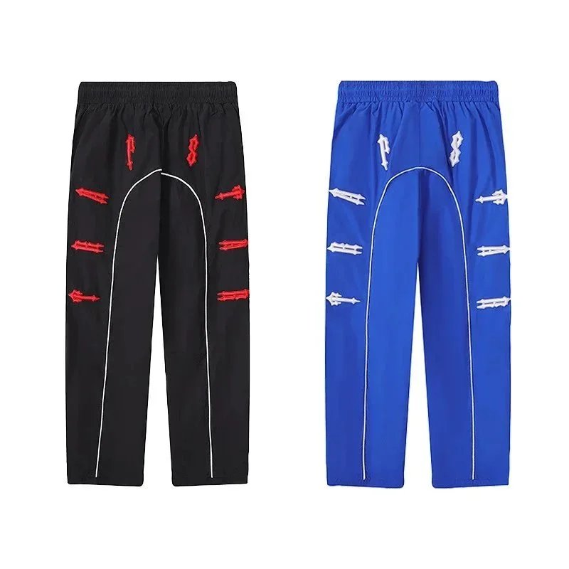 Sportswear Track Pants Black Red and Blue White Embroidered Arrow Design