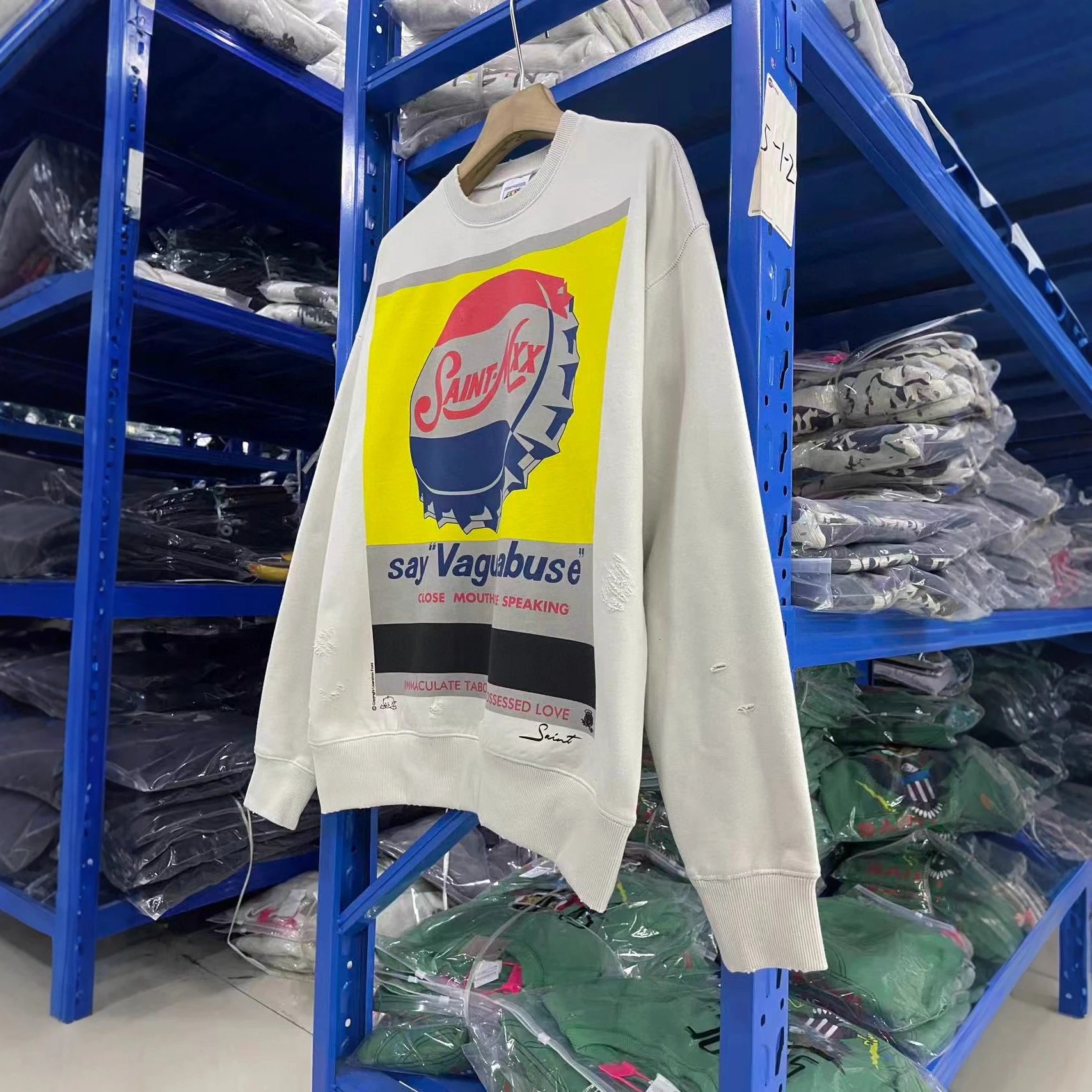 Saint Mxx Off White Graphic Print Distressed Sweatshirt
