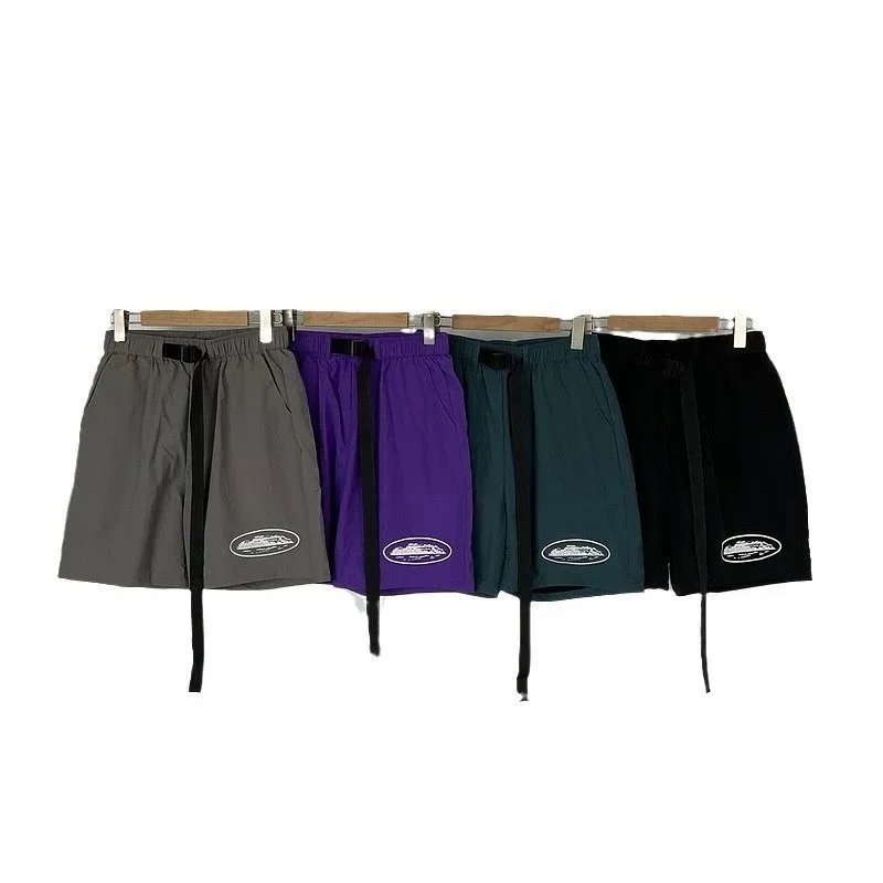 Elastic Waist Drawstring Shorts Gray Purple Teal Black Sporty休闲