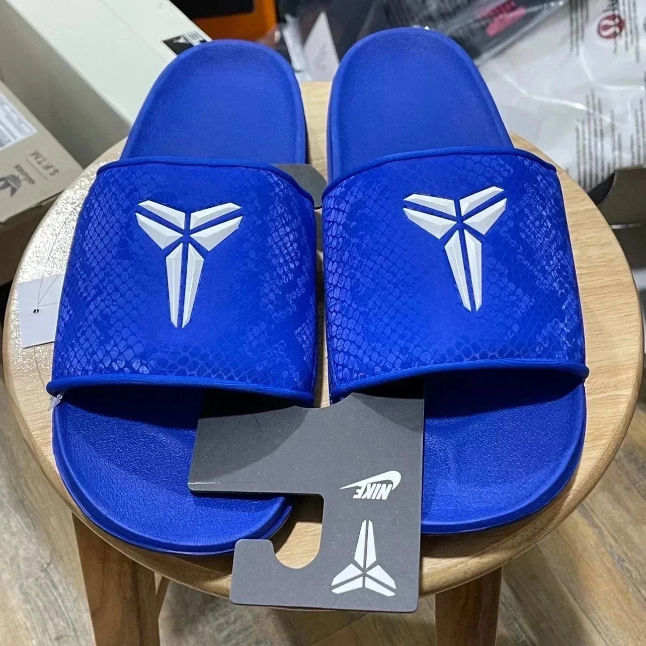 Kobe Bryant Logo Blue Snake Texture Slide Sandals