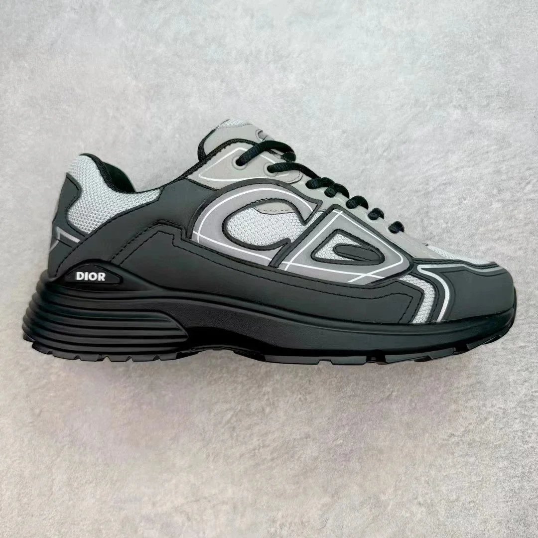 Dior B23 Gray Black Mesh Leather Sneakers