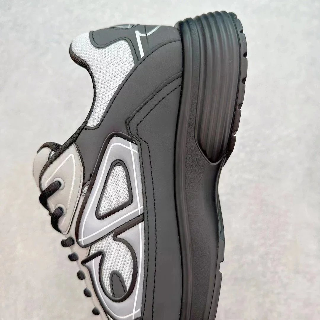 Dior B23 Gray Black Mesh Leather Sneakers