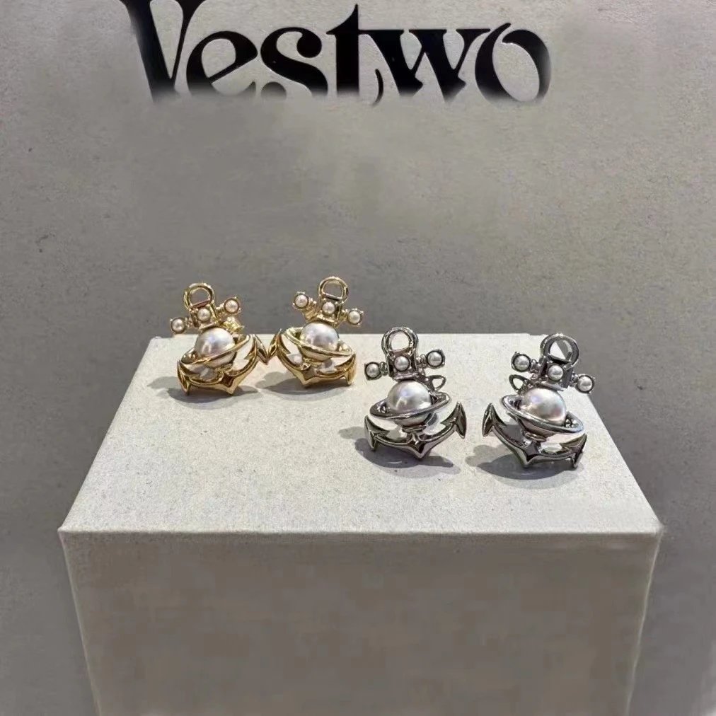 Vivienne Westwood Orb Pearl Silver Statement Earrings