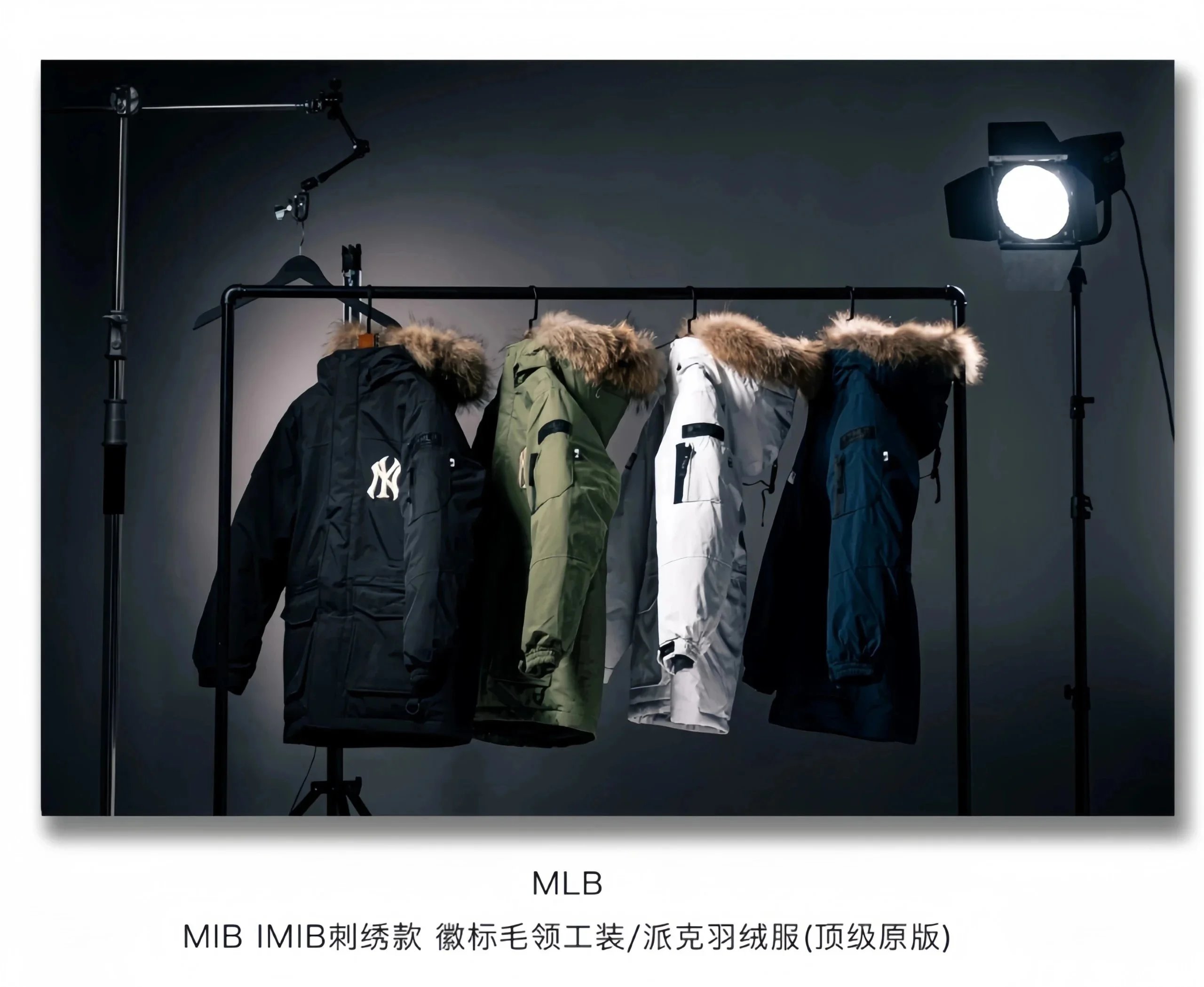 MLB IMIB Black Olive White Navy Parka With Fur Trim