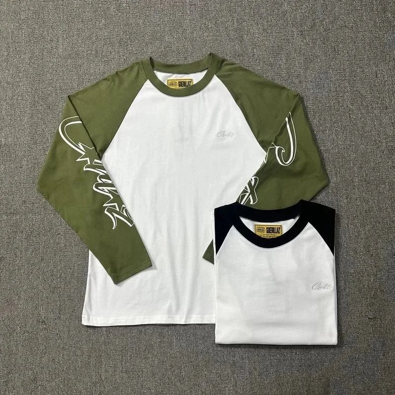 Sicilly Raglan Sleeve White Olive Green Streetwear Long Sleeve T-Shirt