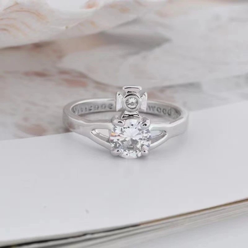 Silver Solitaire Ring With Halo And Side Accent Diamond Vintage Style