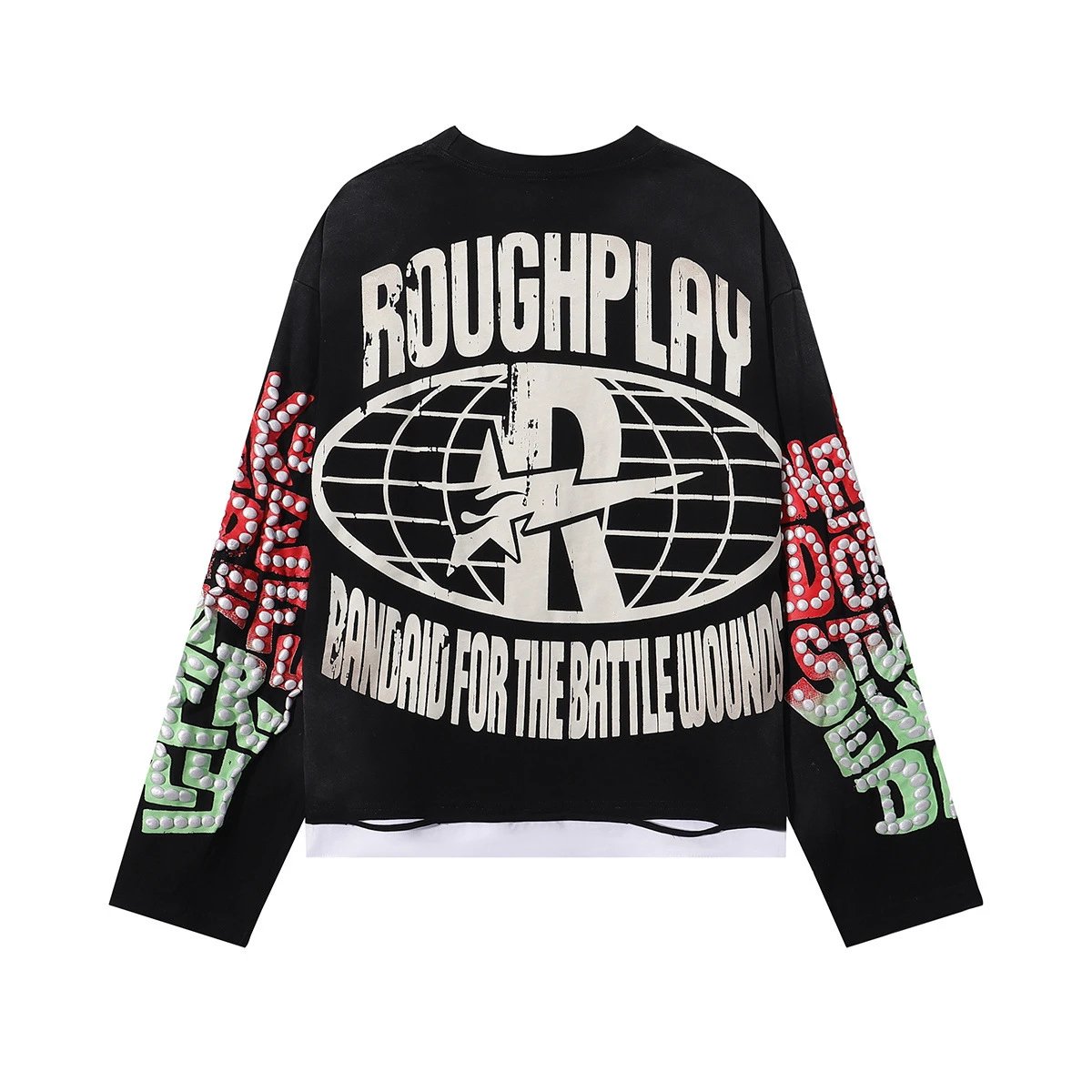 Roughplay Bandaid For The Battle Wounds Black Graphic Oversized Sweatshirt