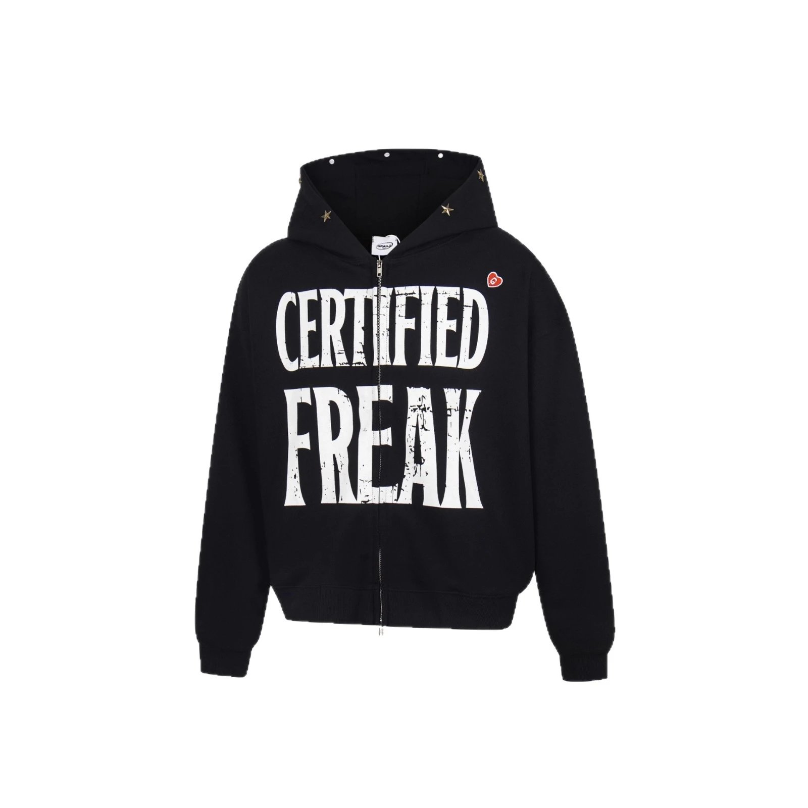 Black Hooded Sweatshirt With Gold Star Embellishments Oversized Streetwear
