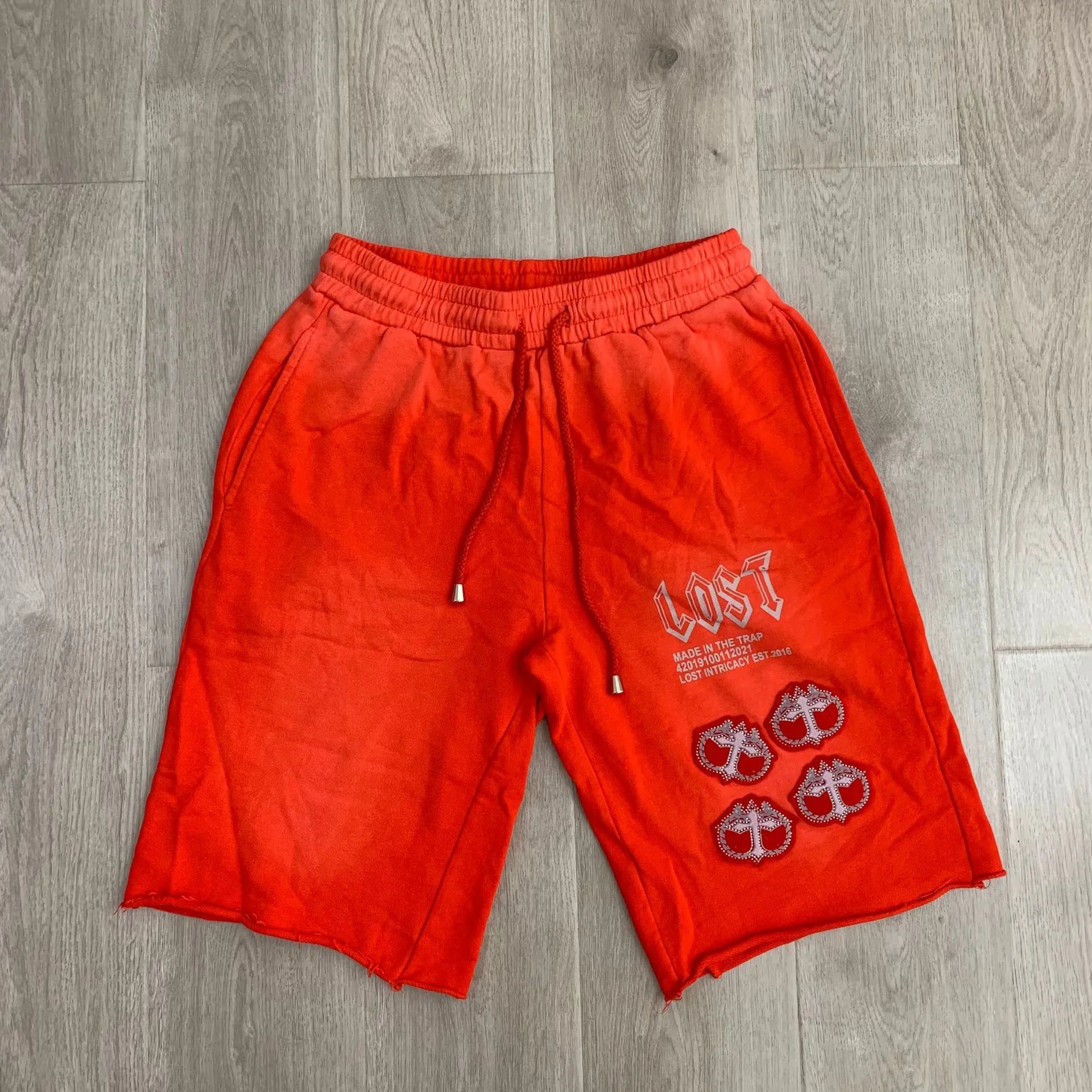 Lost Intricacy Embroidered Graphic Shorts Black White Red Streetwear