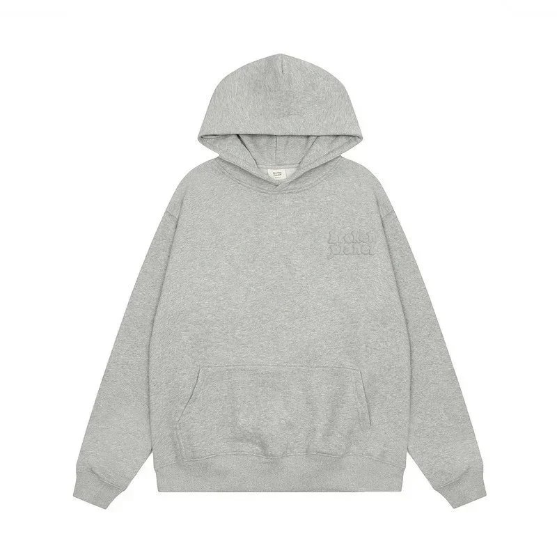 Grey Heather Hooded Sweatshirt With Embossed Logo Oversized Style