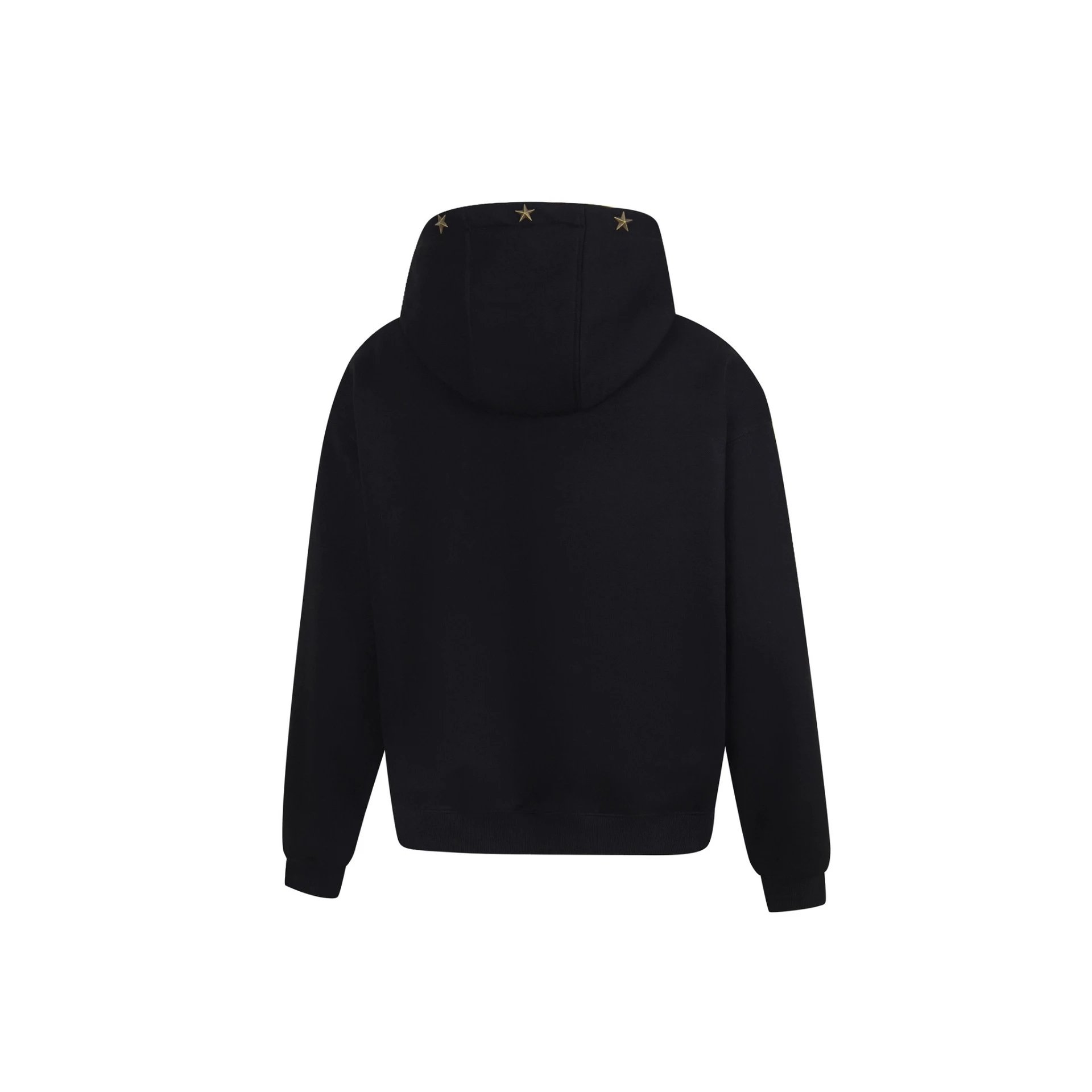 Black Hooded Sweatshirt With Gold Star Embellishments Oversized Streetwear