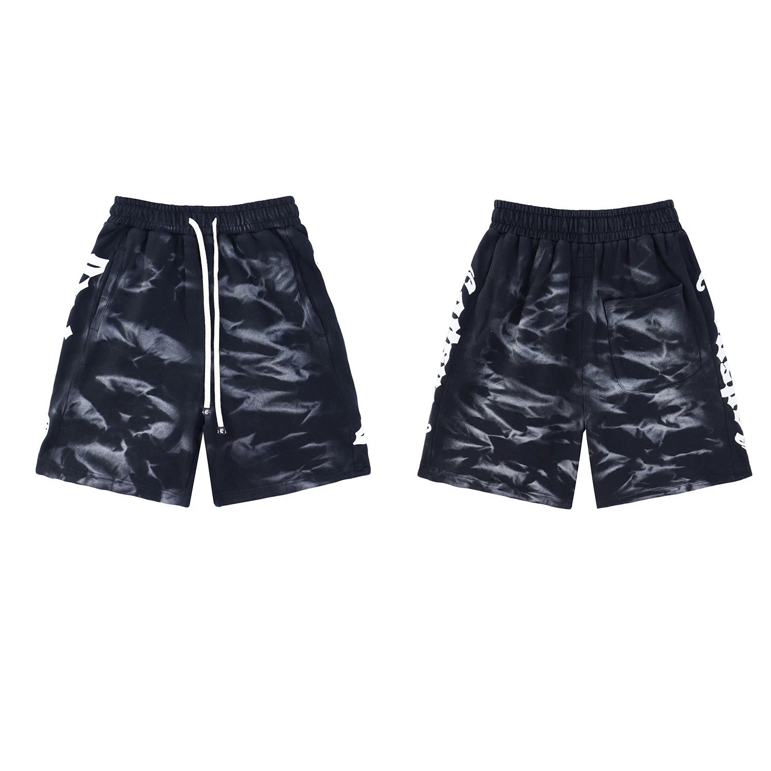 Blue Tie-Dye Print Drawstring Waist Shorts