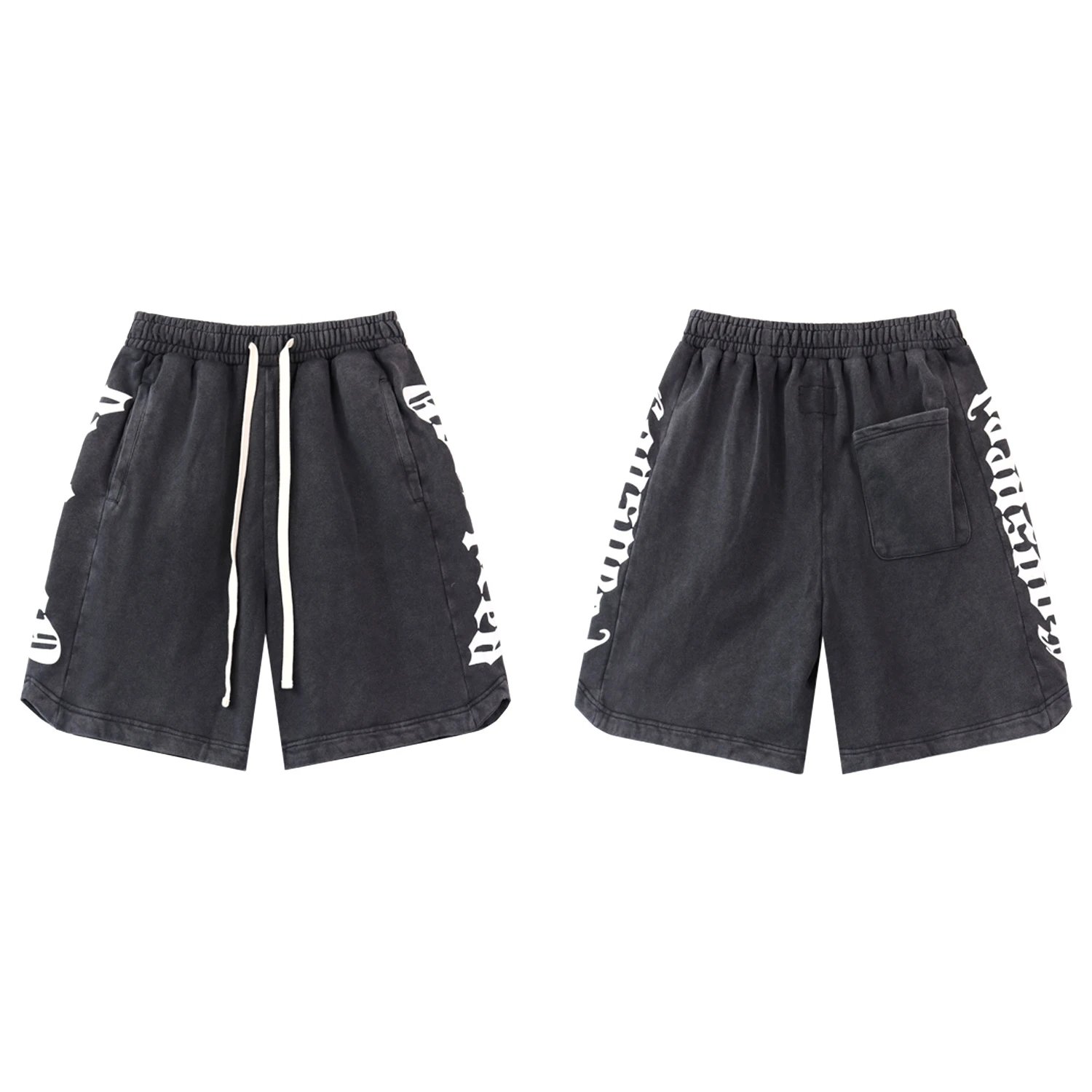Pink Cotton Drawstring Shorts With Gothic Lettering Side Print