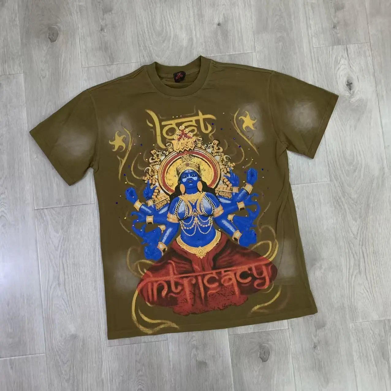 Olive Green Graphic Print Blue Deity T-Shirt
