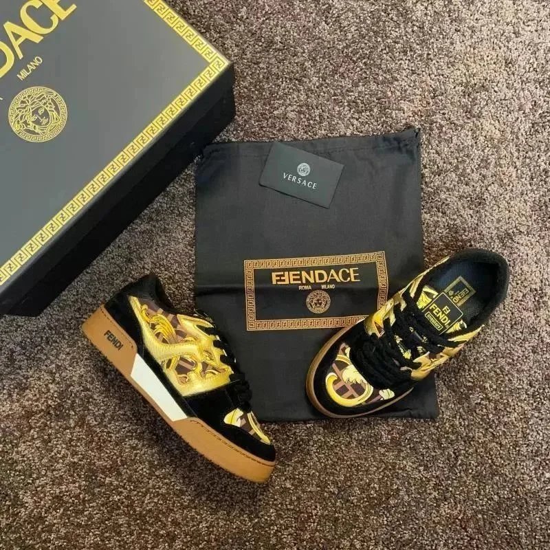 Fendi Sneakers Low-top lace-up leather and suede — Versace versace black