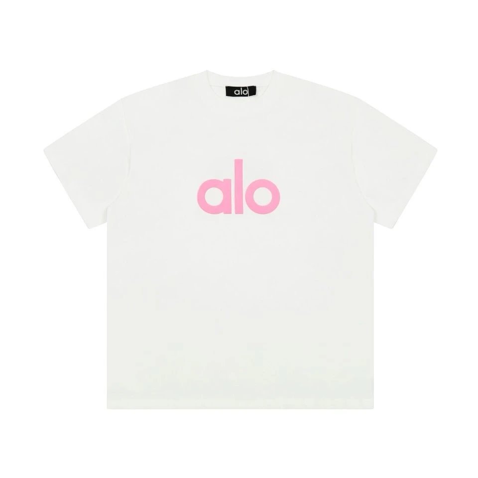 Alo Classic Logo White Pink Light Pink Beige Light Blue Blue Yellow Pink Rust Lime Navy Teal Gray Brown Black Casual T-Shirt
