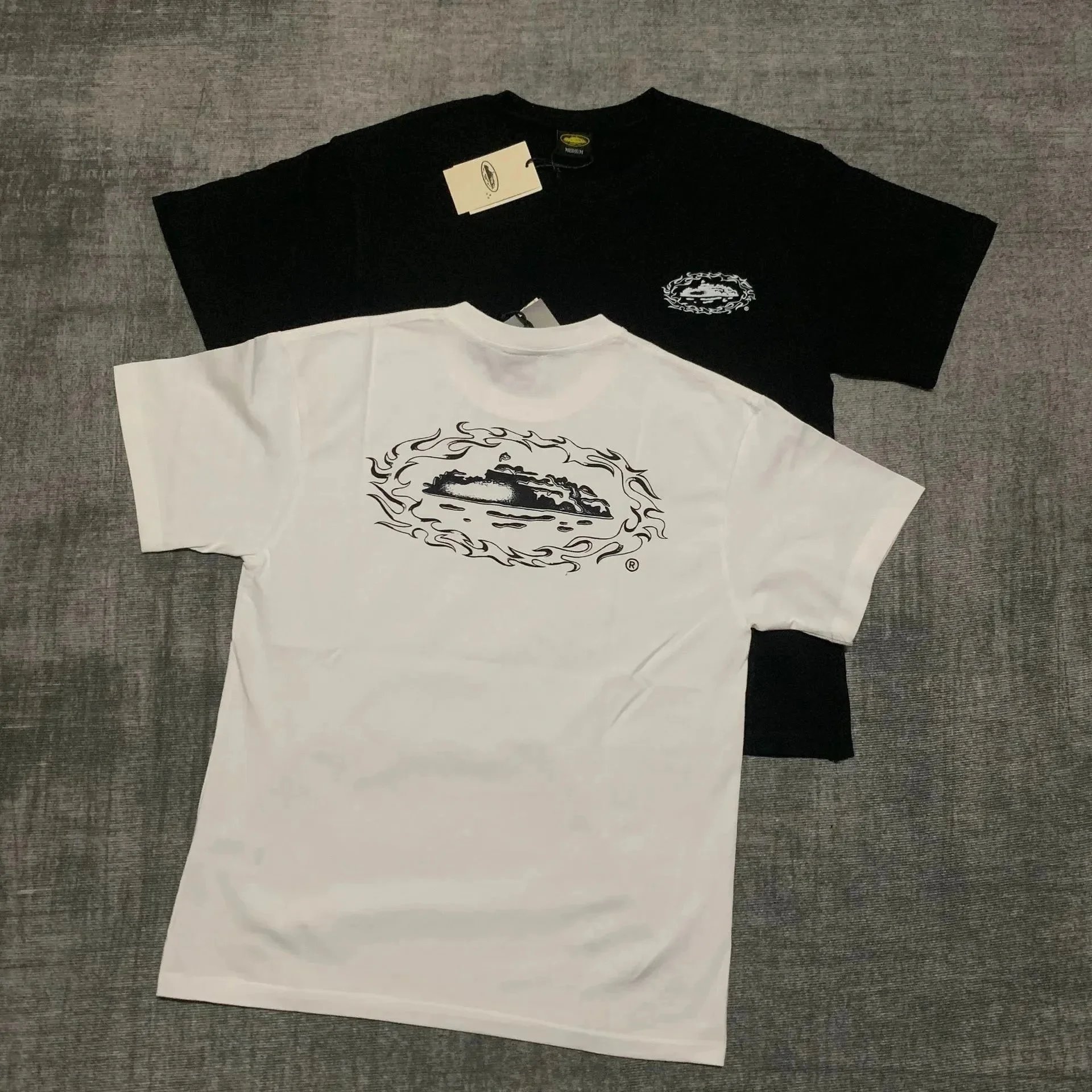 Graphic Print White Black Short Sleeve Crew Neck T-Shirt
