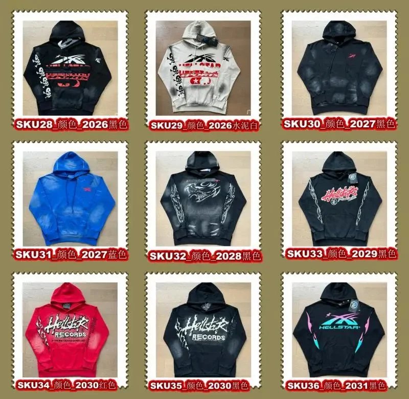 Hellstar Hooded Sweatshirt Black Red Pink Blue Gray Skull Graphic Streetwear