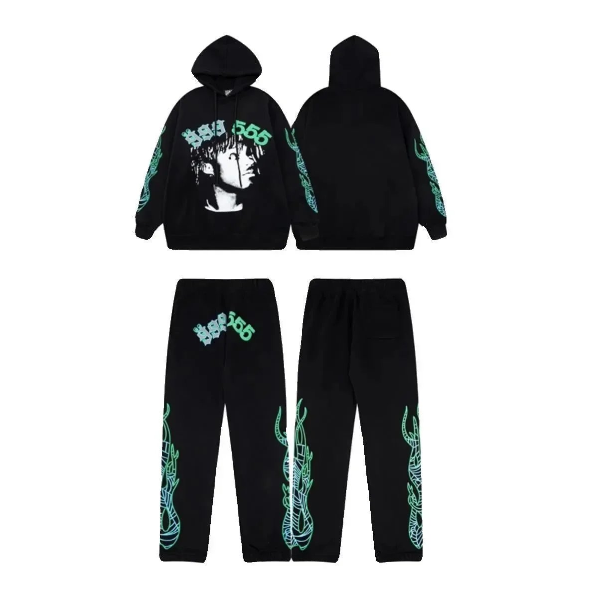 Spider Graphic Hoodie And Sweatpants Set Multicolor Streetwear
