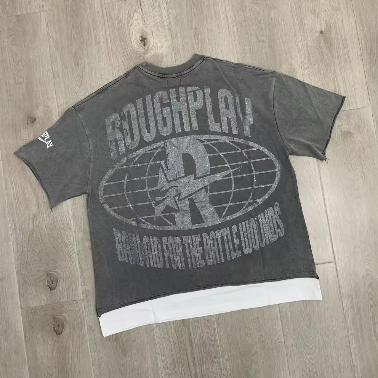 Rough Play Rockstar Gray Distressed Graphic T-Shirt
