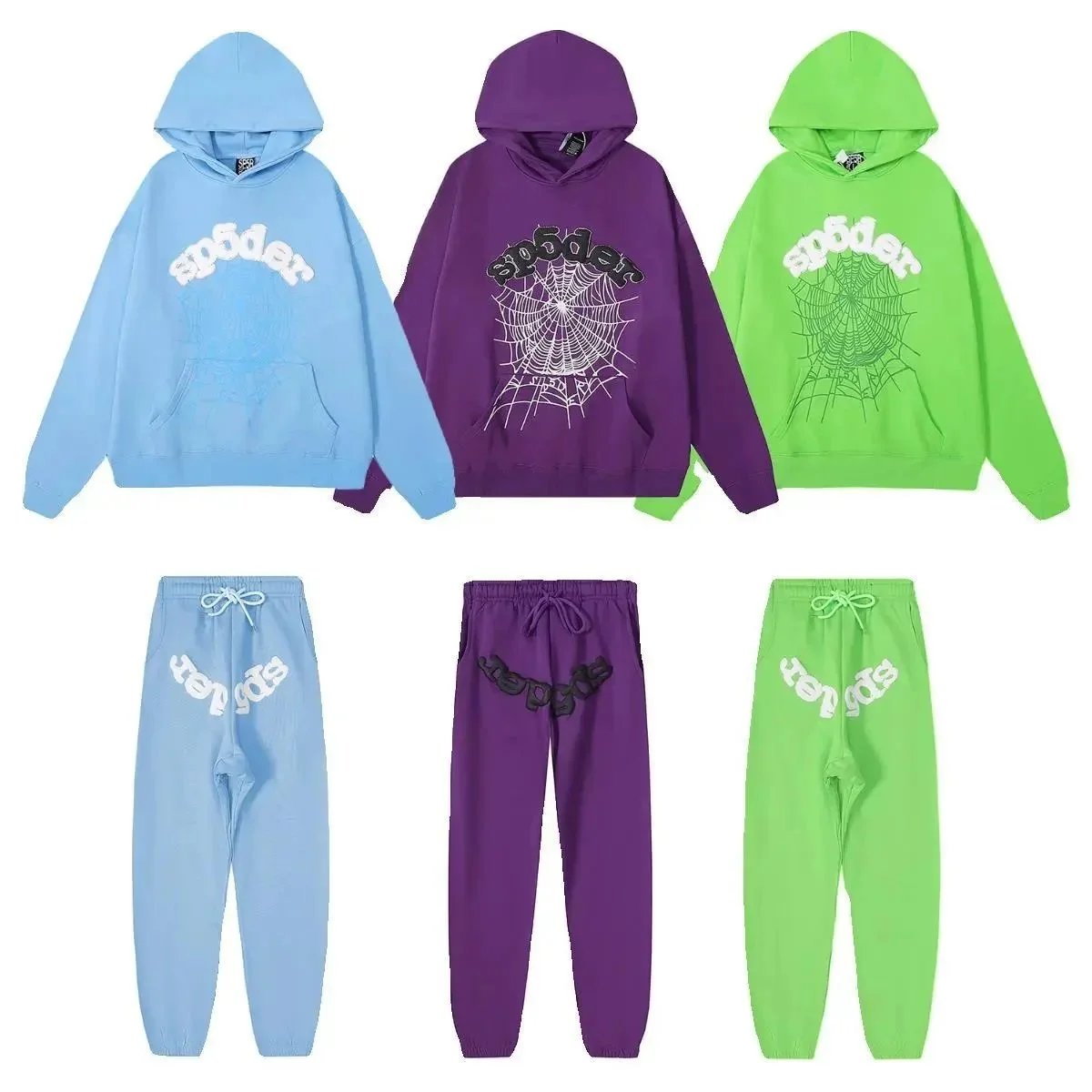 Spider Web Print Hooded Sweatshirt And Jogger Set Multicolor Streetwear