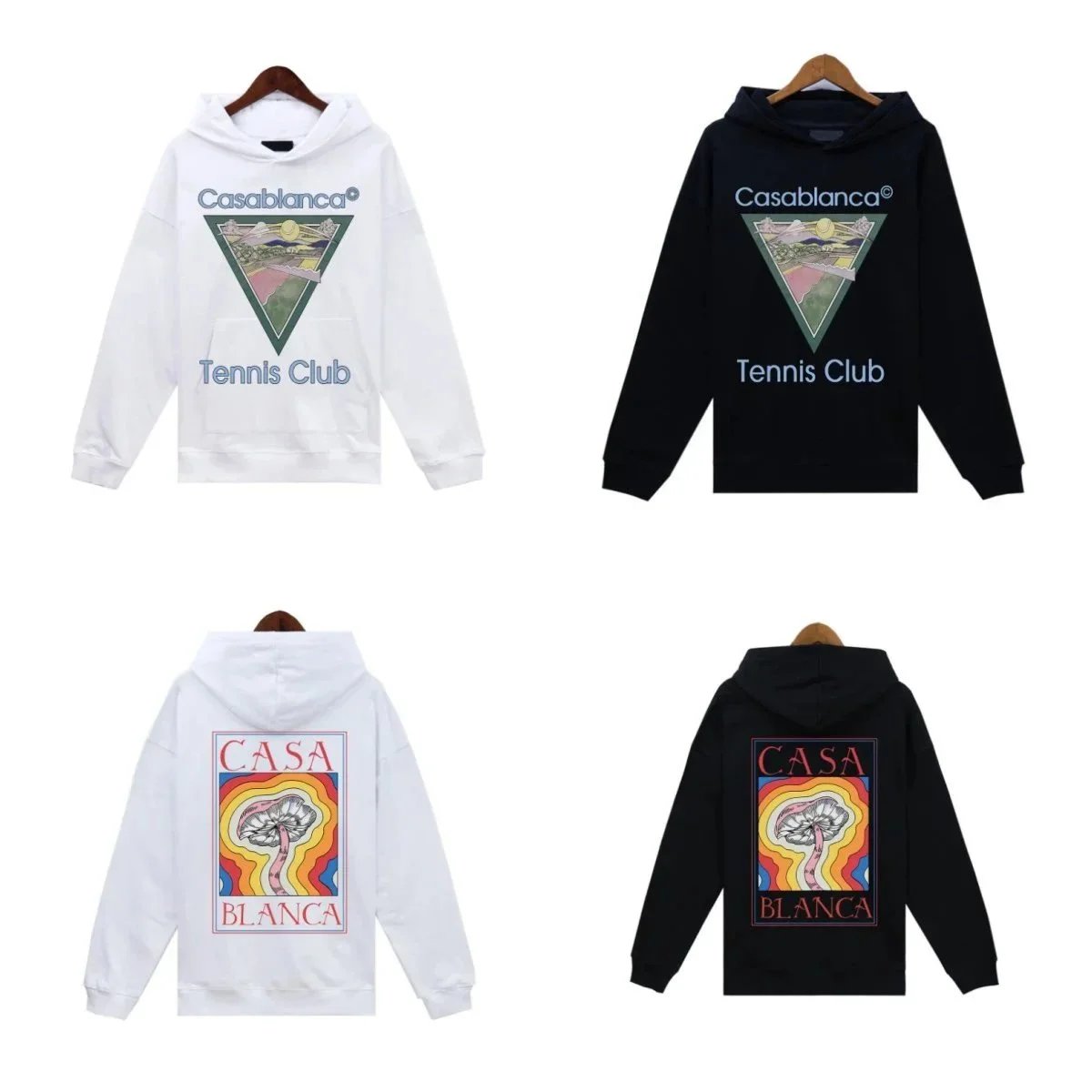 Casablanca Hoodie White Black Graphic Print Streetwear