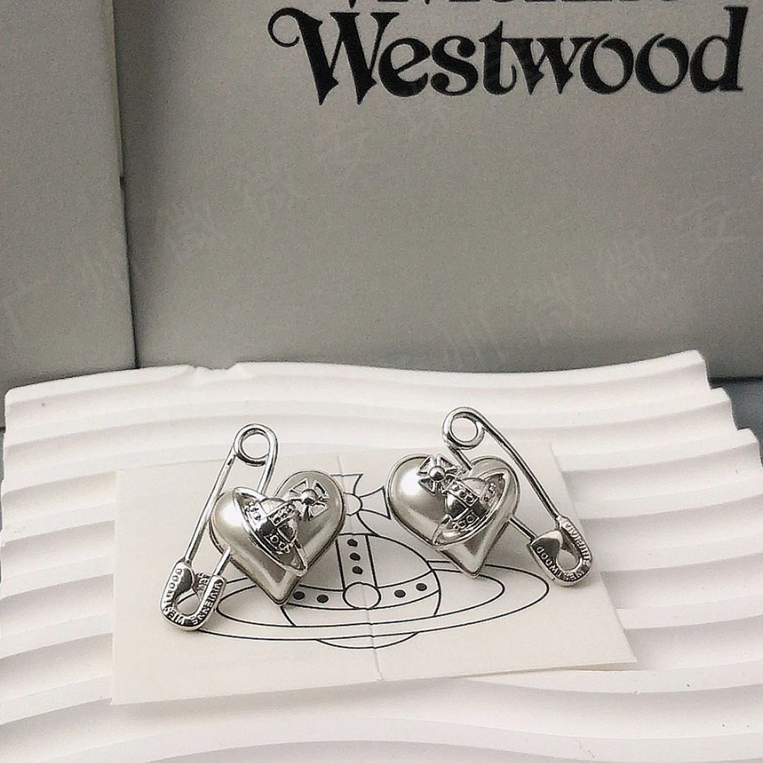 Vivienne Westwood Gold Heart Pearl Safety Pin Earrings
