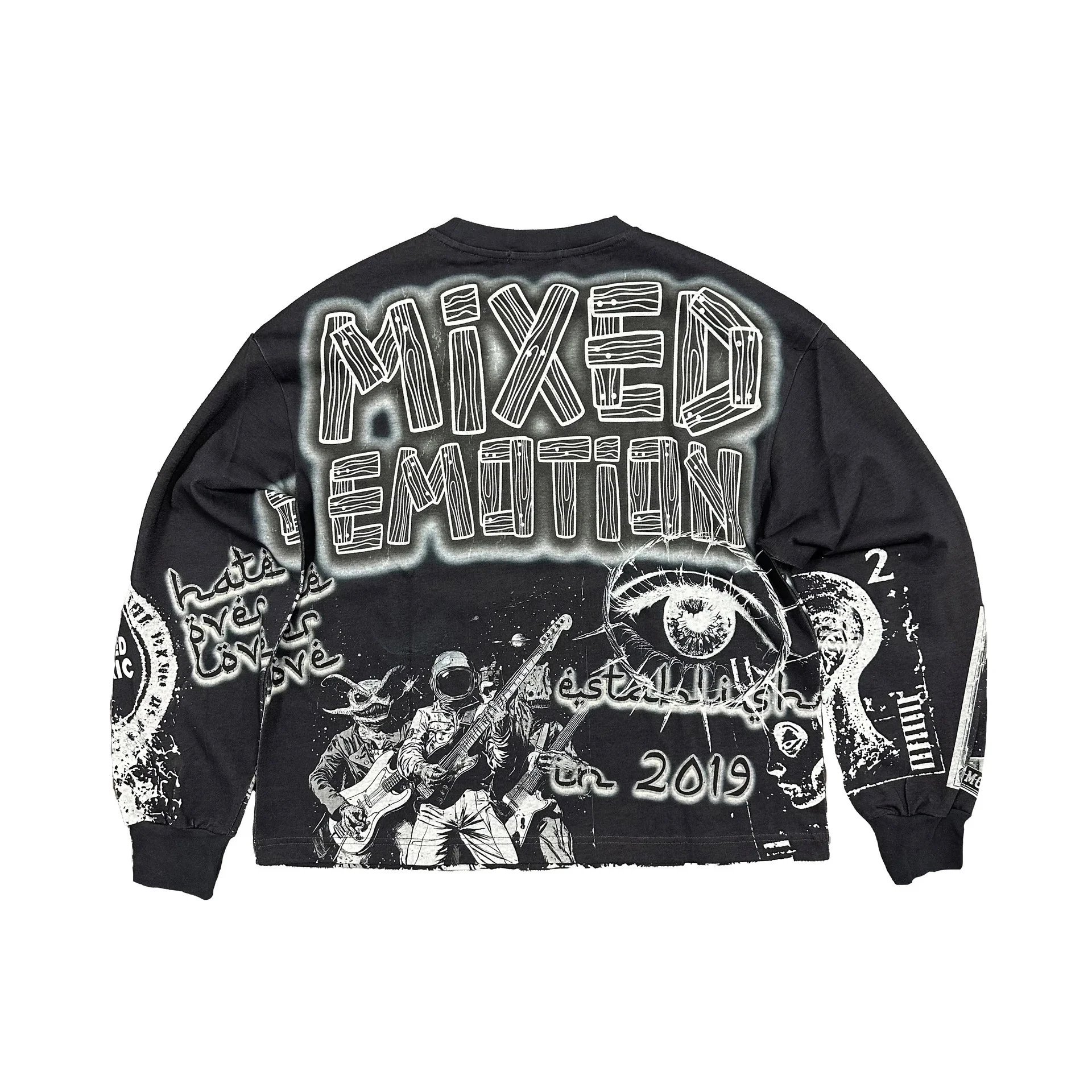 Mixed Emotion Black Graphic Oversized Sweatshirt
