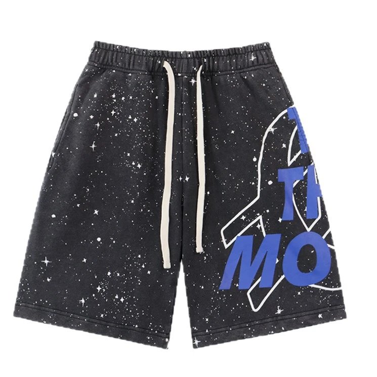 Space Print Black Blue Graphic Sweatshorts