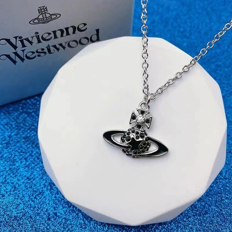 Vivienne Westwood Orb Black Rhinestone Pendant Necklace
