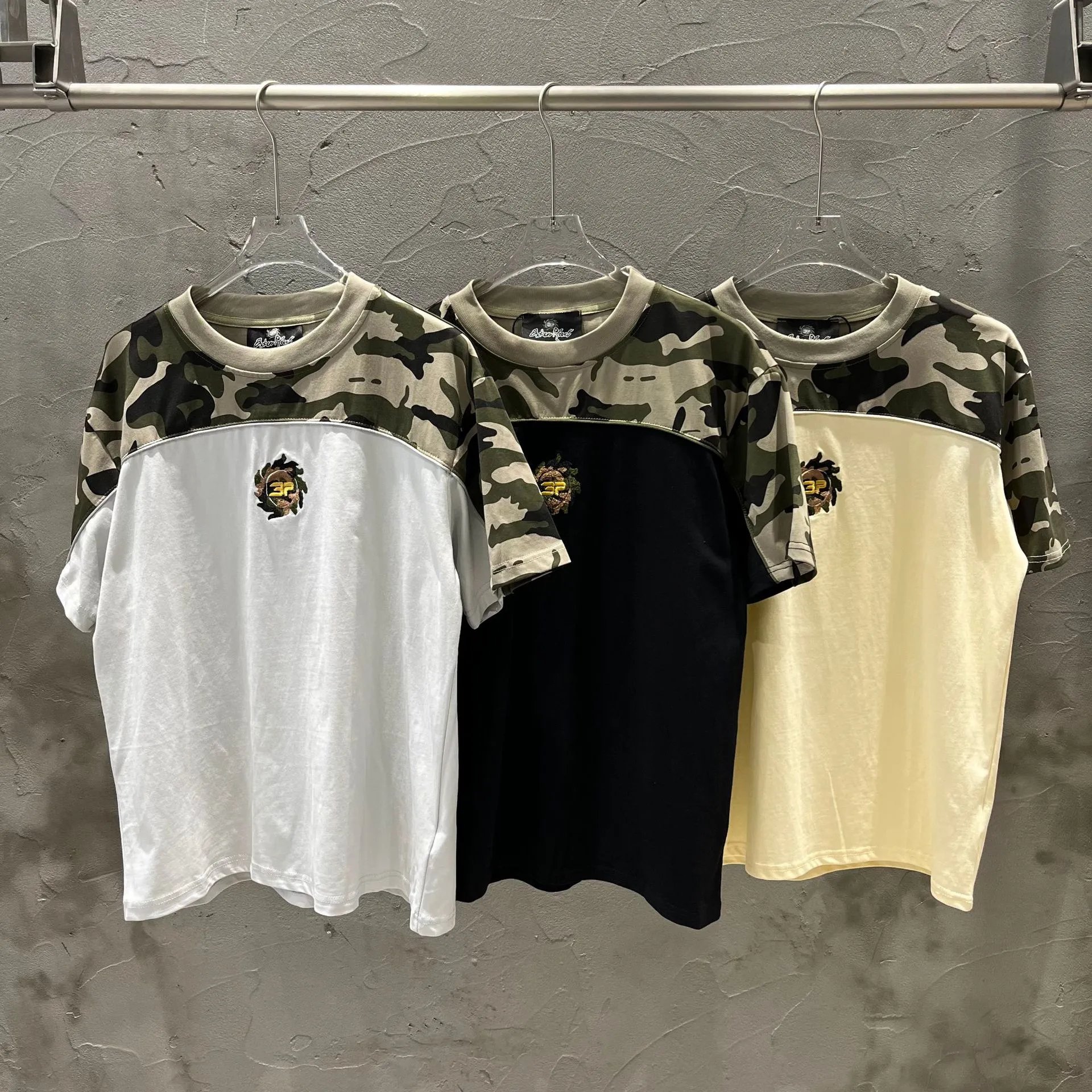 Camouflage Panel T-Shirt White Black Beige Streetwear