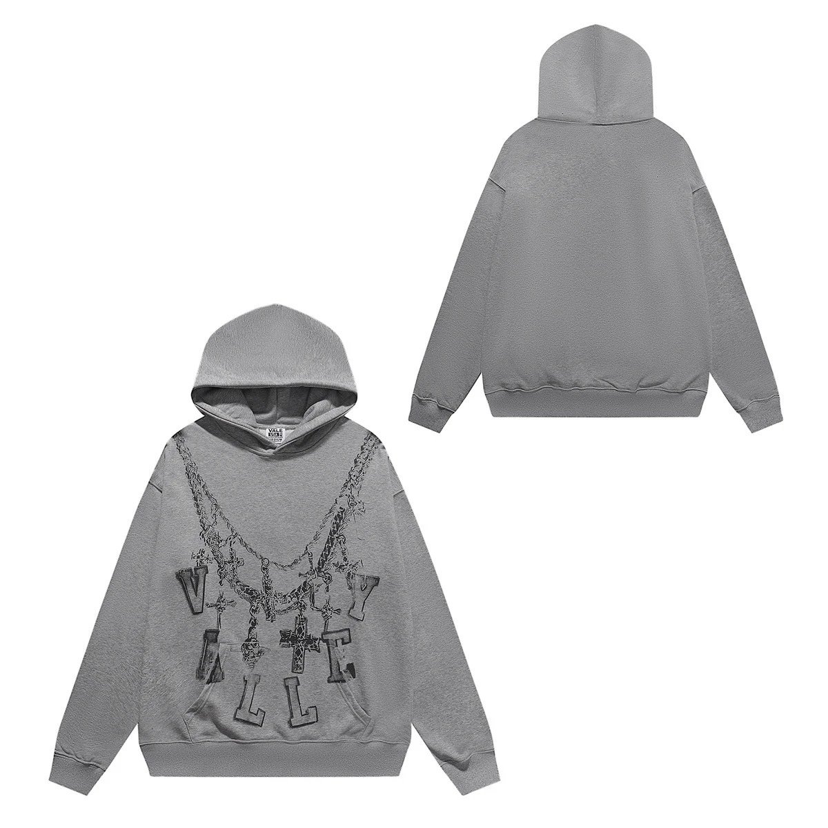 Ville Kids Gray Graphic Chain Print Hoodie