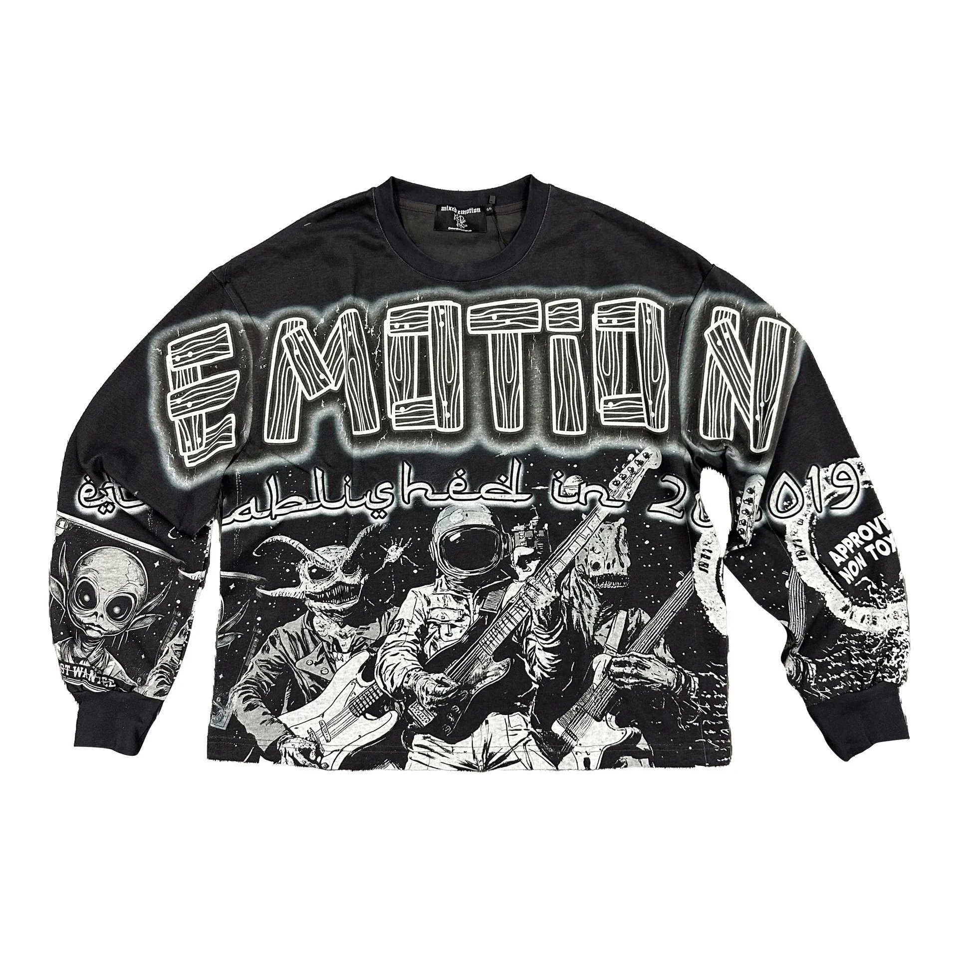 Mixed Emotion Black Graphic Oversized Sweatshirt