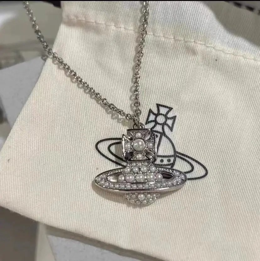 Vivienne Westwood Orb Silver Pearl Crystal Pendant Necklace