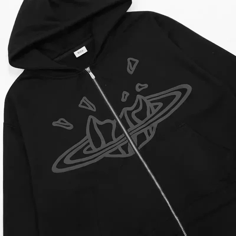Broken Planet Zip-up hoodie and wide-leg sweatpants with flame graphic image 3
