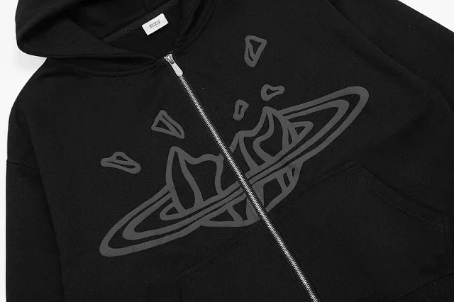 Broken Planet Zip-up hoodie and wide-leg sweatpants with flame graphic product detail image 7