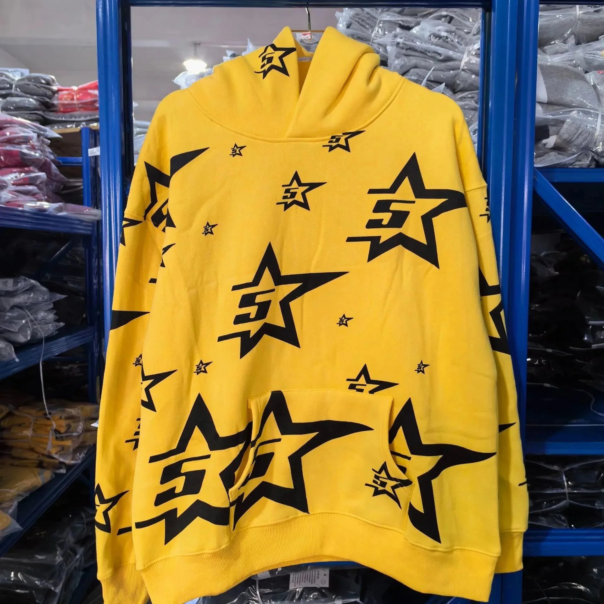 Star Logo Yellow All Over Print Hooded Sweatshirt