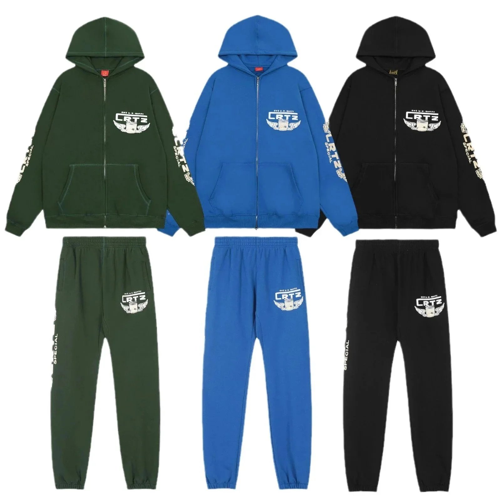 CRTZ One U.K. Quart Black Blue Green Zip-Up Hoodie And Jogger Set
