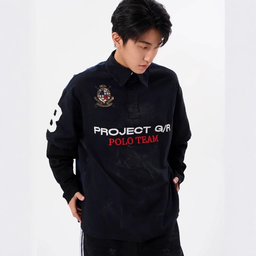 Project G/R Black Embroidered Polo Shirt