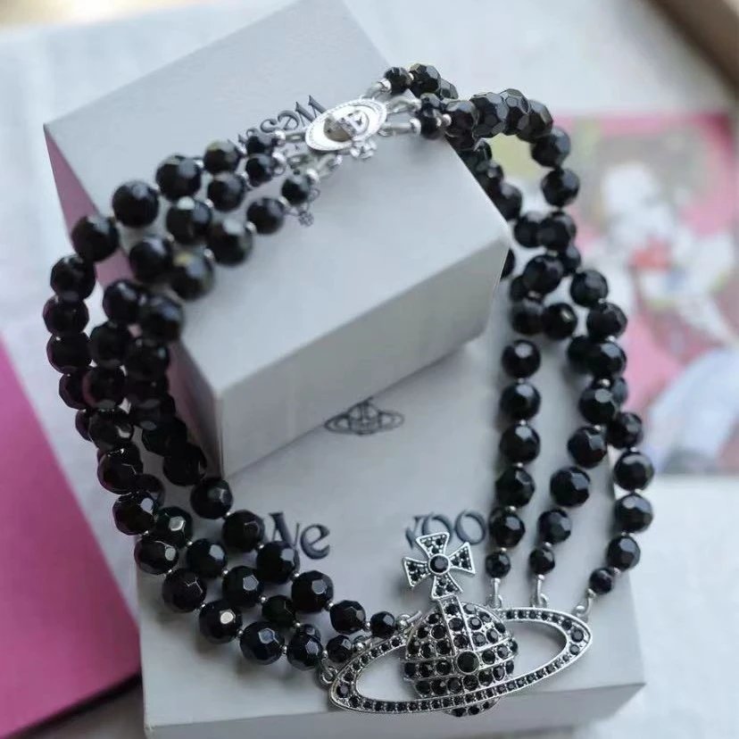 Vivienne Westwood Orb Black Crystal Beaded Necklace
