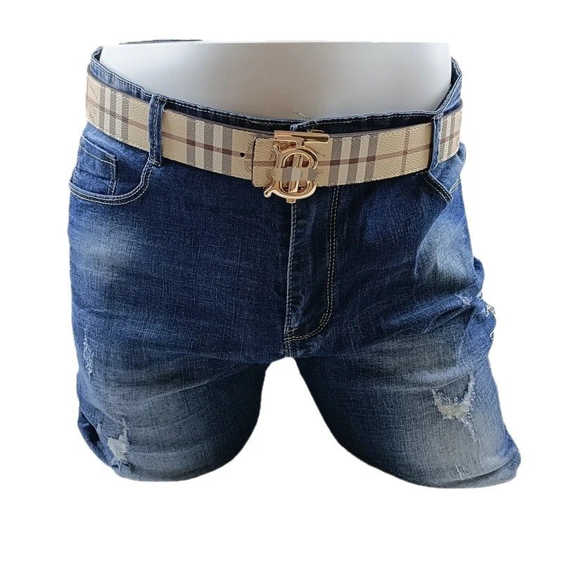 Burberry Check Beige Gold Buckle Casual Belt