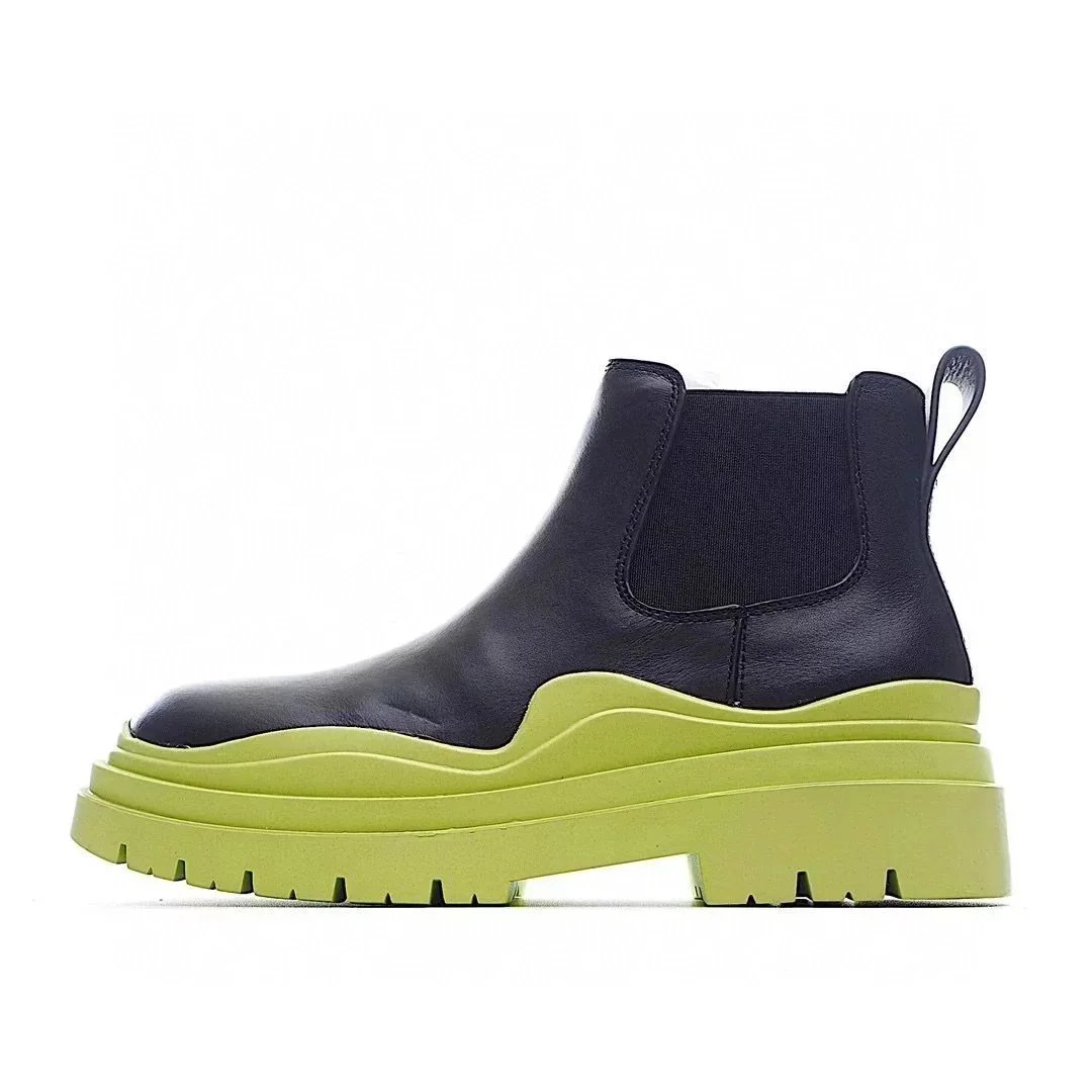Unbranded Boots Chelsea platform lug with contrast sole — Black and Green (Middle)