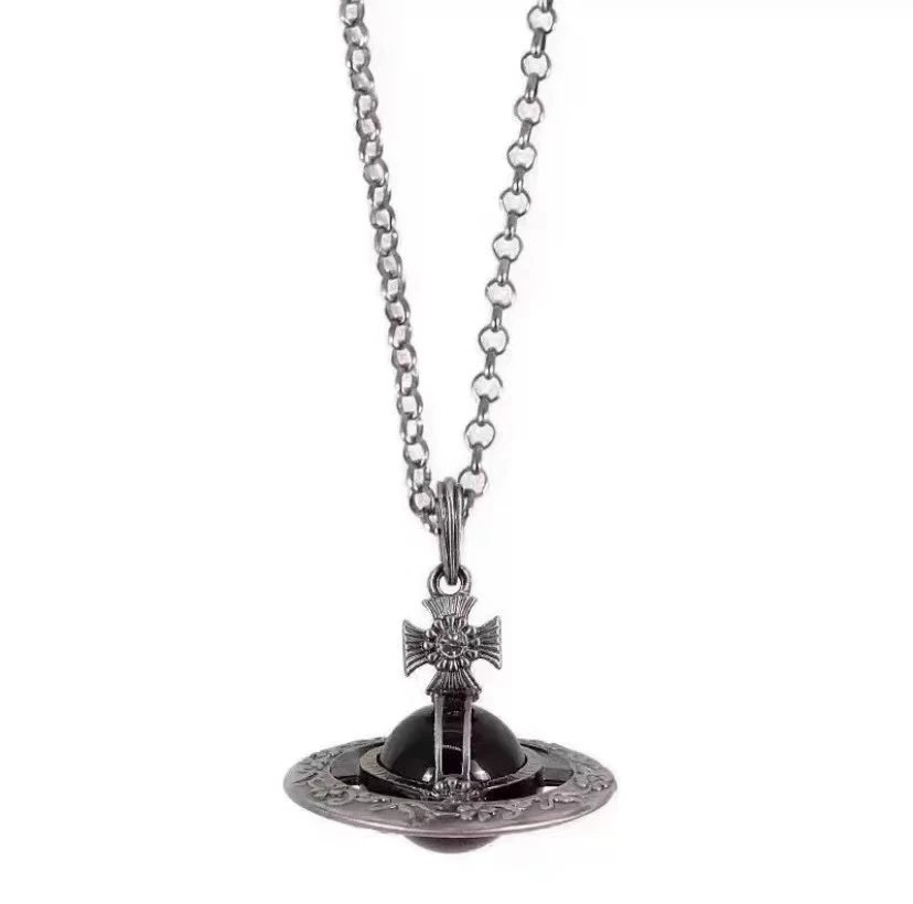 Vivienne Westwood Black Orb Silver Gothic Necklace