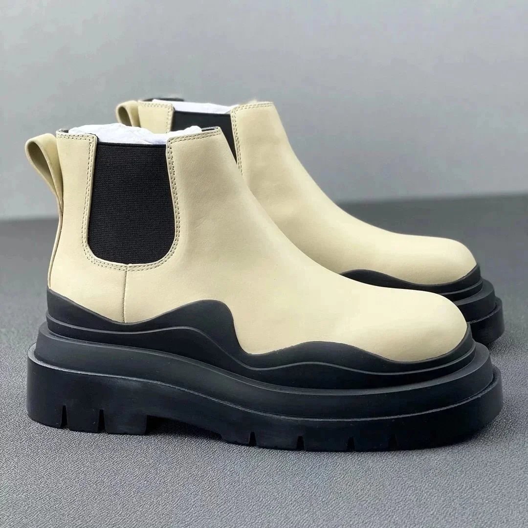 Unbranded Boots Chelsea platform lug with contrast sole — Beige (mid-top)