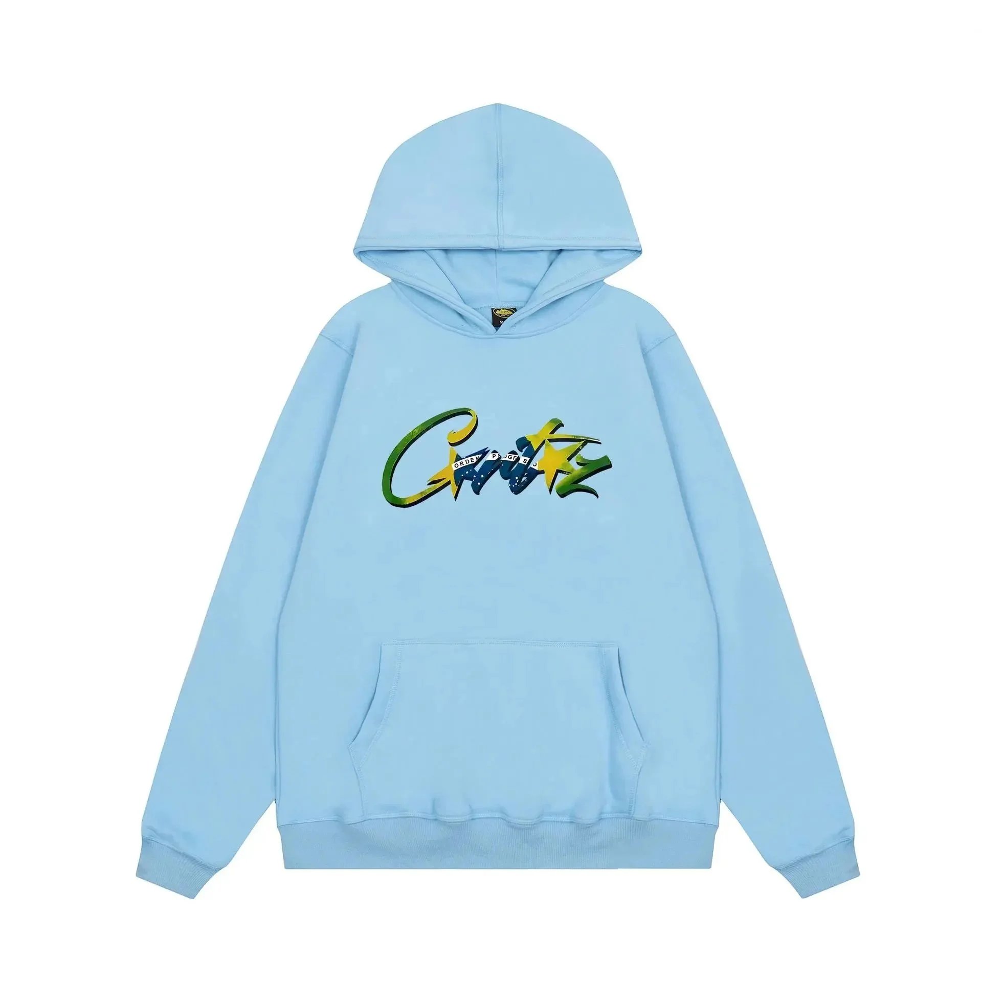 Corteiz Hooded Sweatshirt Light Blue Gray Black Graphic Streetwear