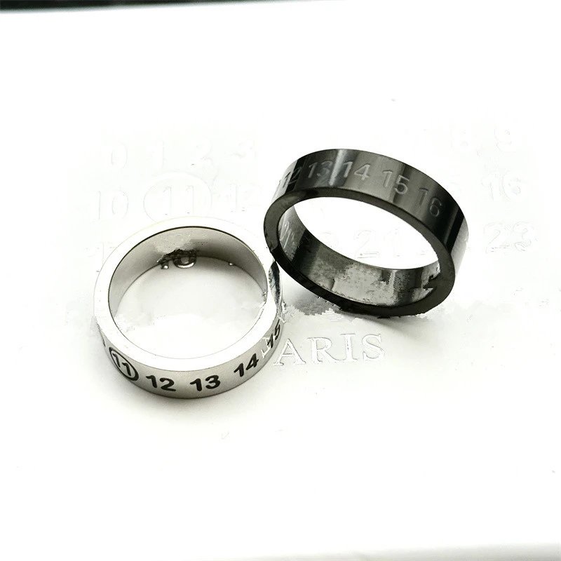 Stainless Steel Number Engraved Ring Silver Black Minimalist Band