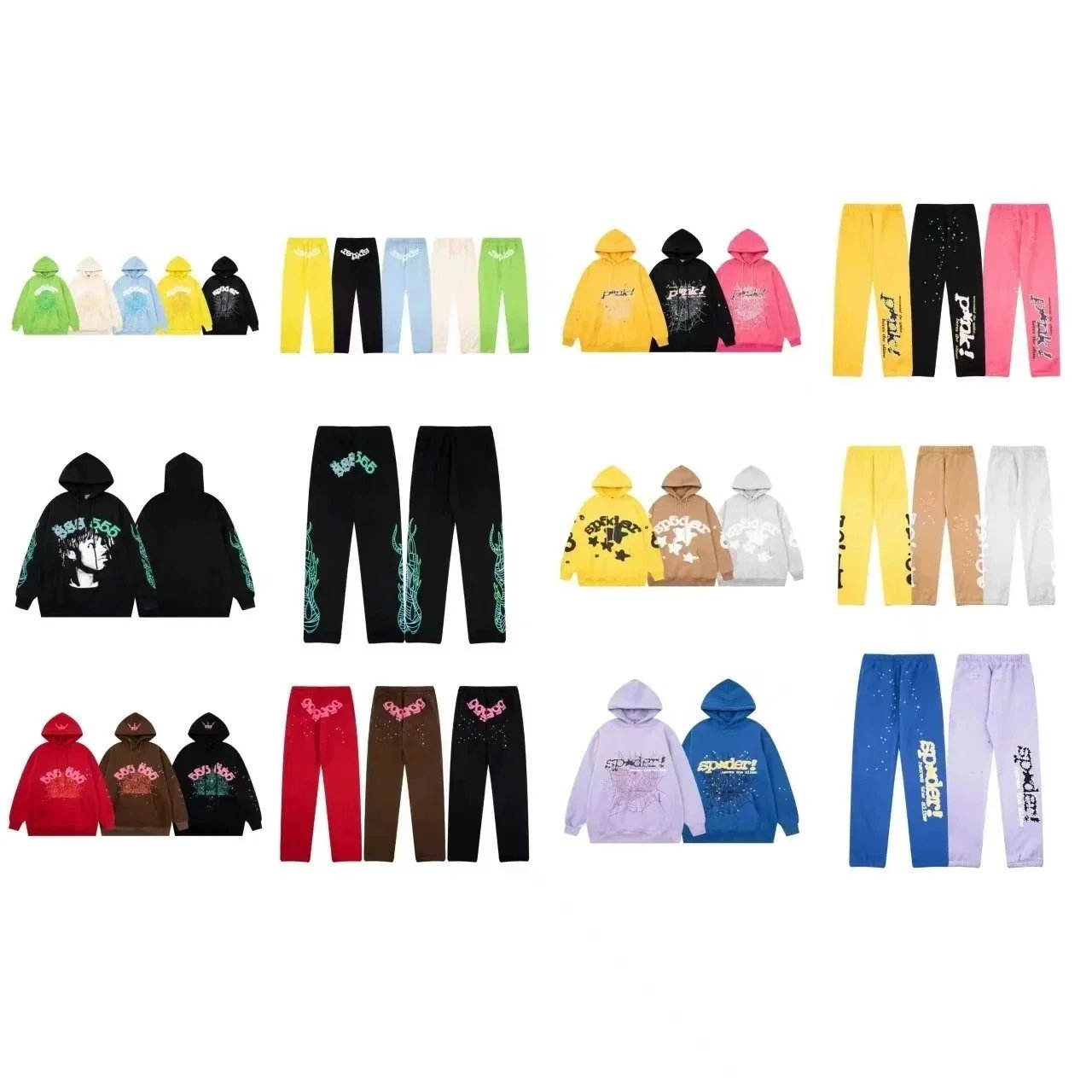 Spider Graphic Hoodie and Sweatpants Set Multicolor Streetwear