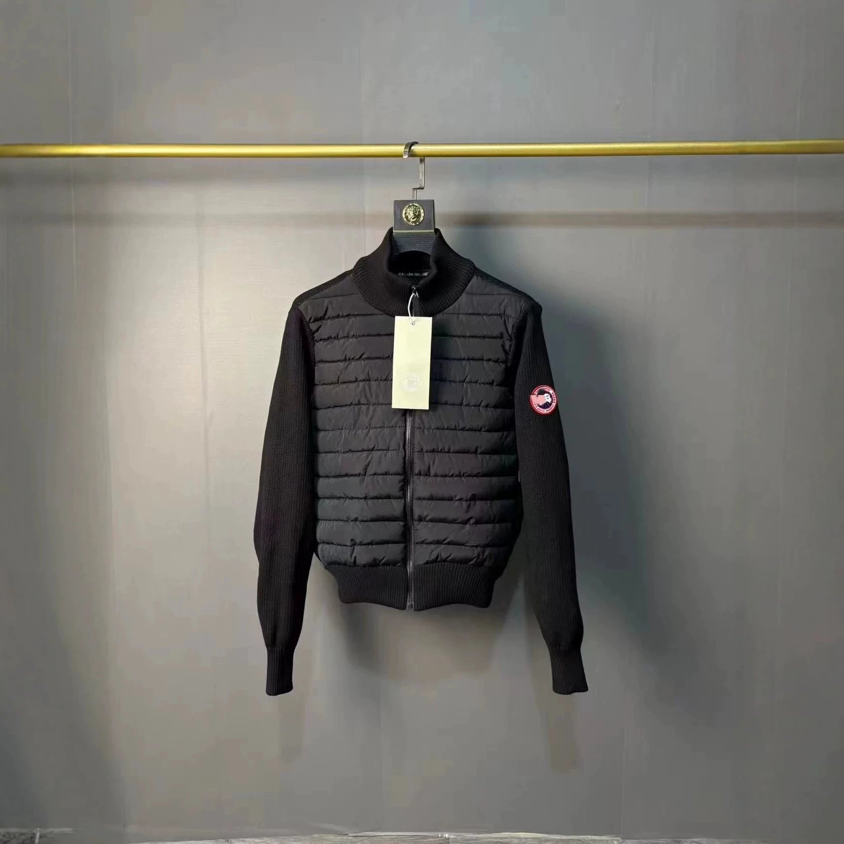 Canada Goose Lodge Black Knit Sleeve Puffer Jacket
