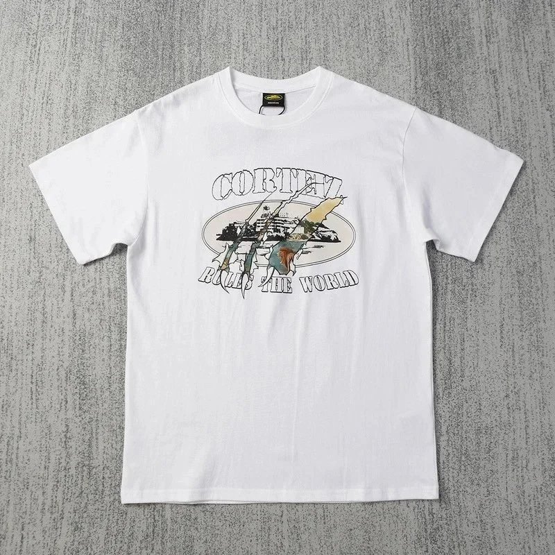 Corteiz Rules The World White Black Graphic T-Shirt