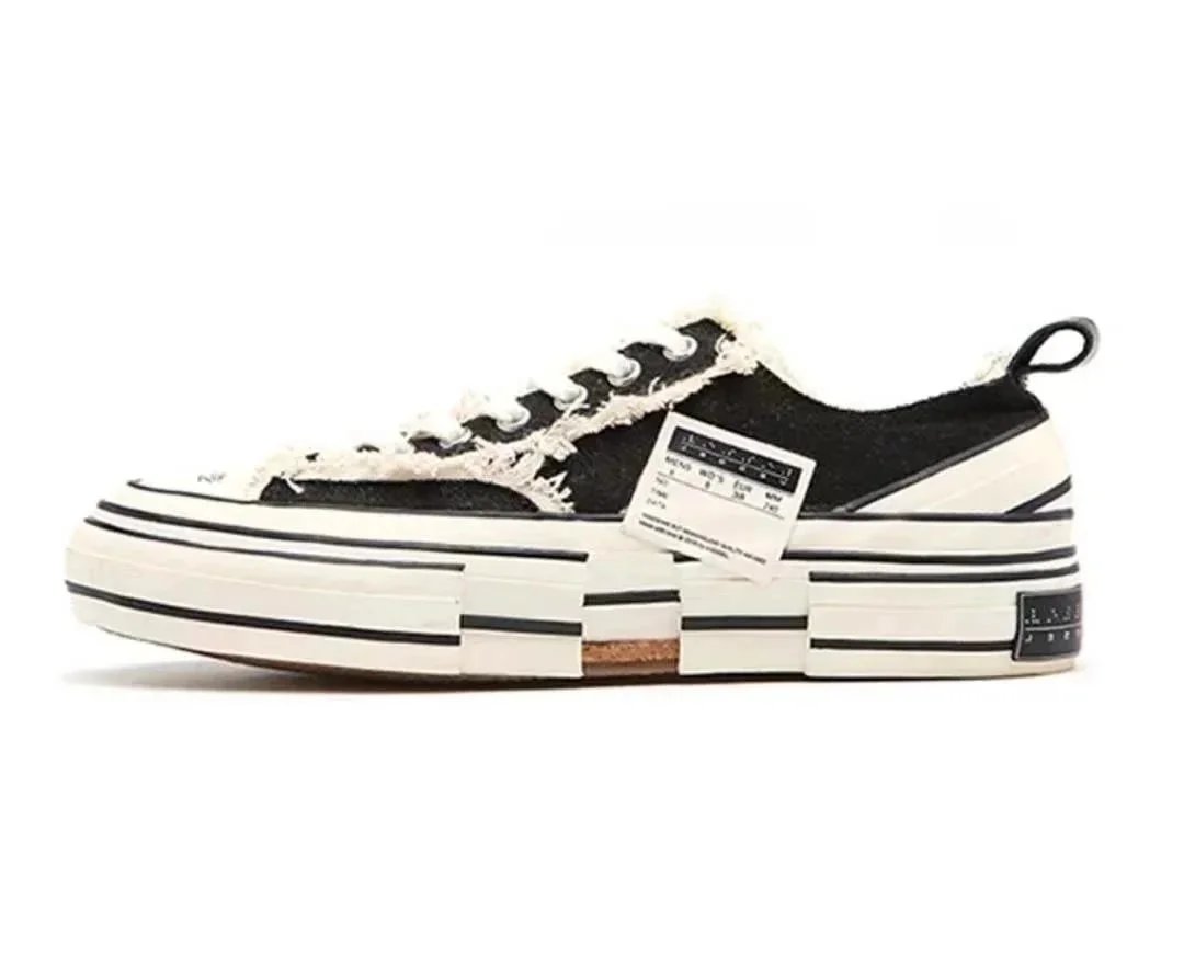 XVESSEL Sneakers frayed canvas low-top with patchwork sole — Black